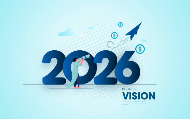 2026 konjunkturprognose oder zukunftsvisionskonzept - neujahrsgruß 2026 stock-grafiken, -clipart, -cartoons und -symbole