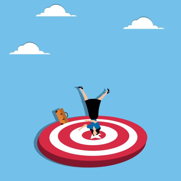 istock Deep understanding of business target, comprehensive and detailed knowledge of the business goal, thorough market research concept, Businesswoman ducking head into target 2173049085