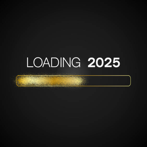 Illustration of a loading bar in gold with the message loading 2025.