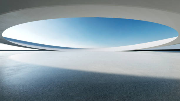 istock 3d render of abstract curve structure futuristic architecture with empty concrete floor 2173050845