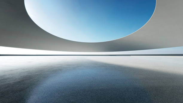 istock 3d render of abstract curve structure futuristic architecture with empty concrete floor 2173050848