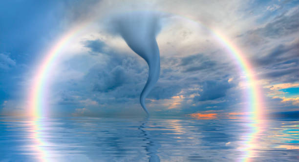 istock Amazing tornado over the sea with rainbow 2173053439