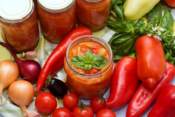 istock Homemade canned tomato and pepper salsa. 2173055241