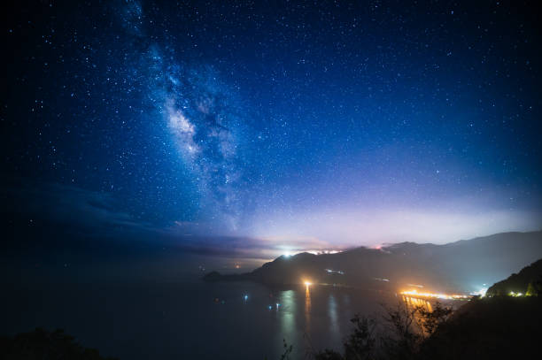 Night Sky Over Coastal Mountains in Taiwan.