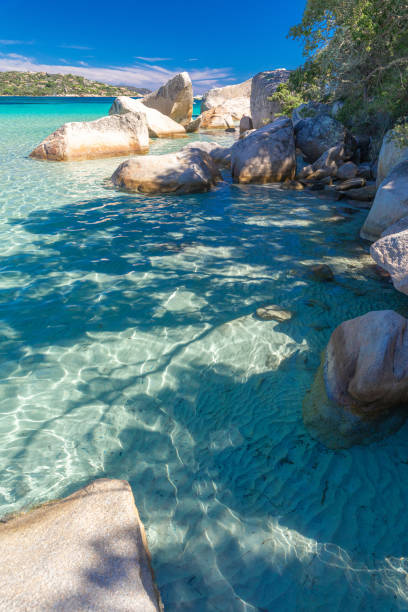 istock Crystal-clear turquoise water and large, smooth rocks on a peaceful beach surrounded by nature. A perfect spot for relaxation and connecting with nature. A landscape reminiscent of exotic islands. 2173059062