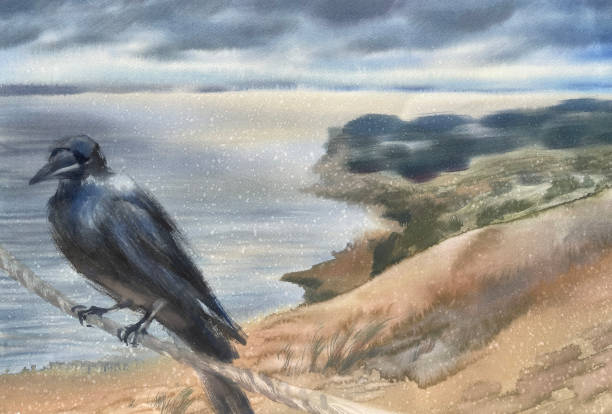 istock Black crow in sand dunes watercolor landscape 2173059066