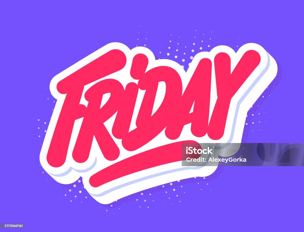 Friday Daymark Sticker Friday Handwritten Vector Typography Sticker Stock Illustration ...