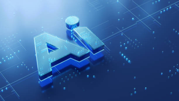 istock Artificial intelligence symbol on the glossy futuristic surface with abstract glowing dots and lines 2173061255
