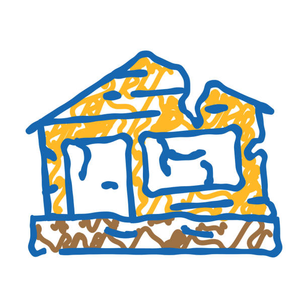 broken house disaster icon doodle illustration broken house disaster doodle icon sketch vector. broken house disaster sign. isolated symbol illustration drawing of the destroyed city stock illustrations