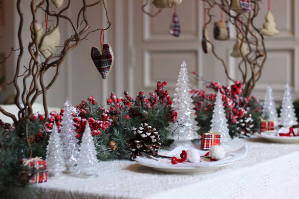 istock Christmas festive table setting in red and white colors 2173061869