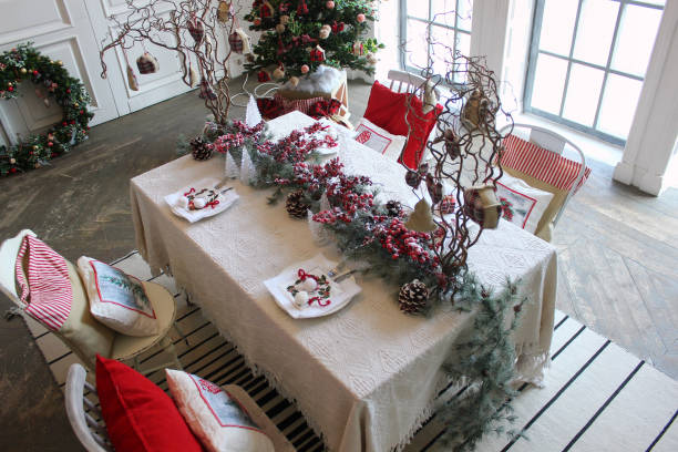 istock Christmas festive table setting in red and white colors 2173061872