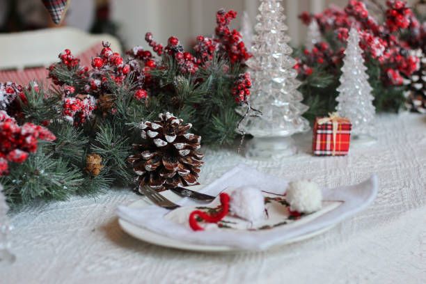 istock Christmas festive table setting in red and white colors 2173061885