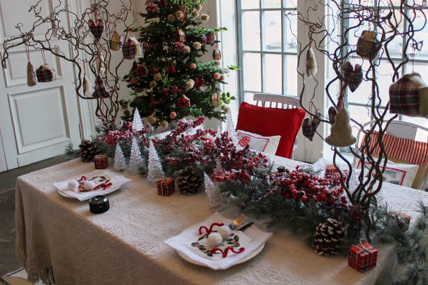 istock Christmas festive table setting in red and white colors 2173061890