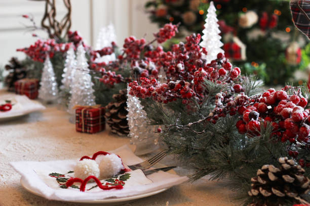 istock Christmas festive table setting in red and white colors 2173061925