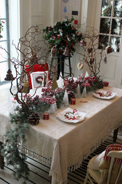 istock Christmas festive table setting in red and white colors 2173062045