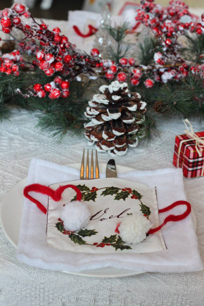 istock Christmas festive table setting in red and white colors 2173062048
