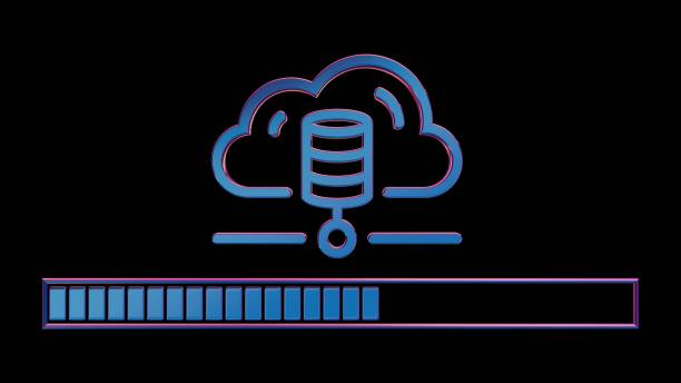 Futuristic 3D Neon Server Icon with Loading Bar - Isolated Illustration