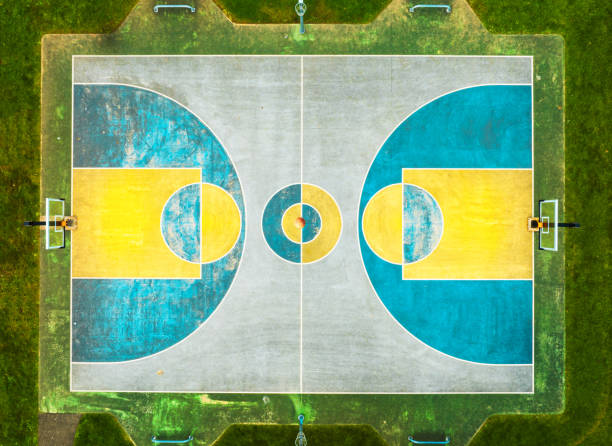 istock Multicolored basketball court with marking lines. 2173069229