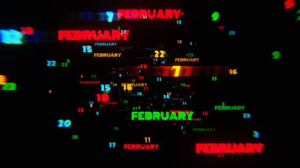 istock February Calendar Dates in Vivid Motion on Dark Background 2173069488