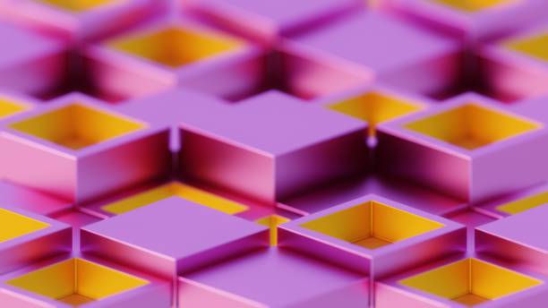 istock Abstract Geometric Pattern with Purple and Yellow 3D Cubes 2173070938