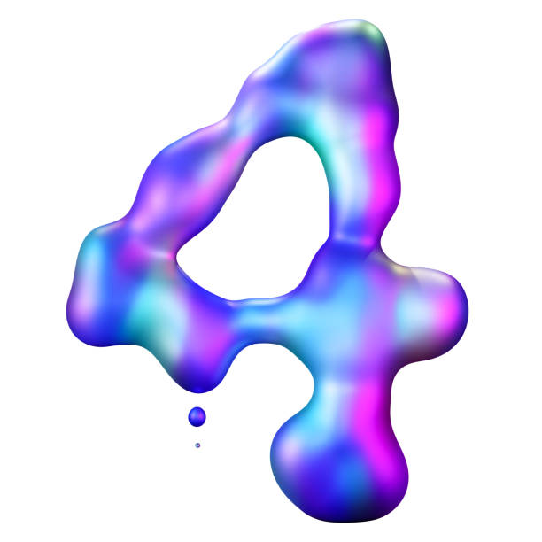 istock Holographic liquid number 4 isolated on white background. Dynamic fluid, iridescent futuristic surface. Numeral four. Flowing shape. Cutout design element. Fourth birthday, anniversary. Y2k style. 3D. 2173078714