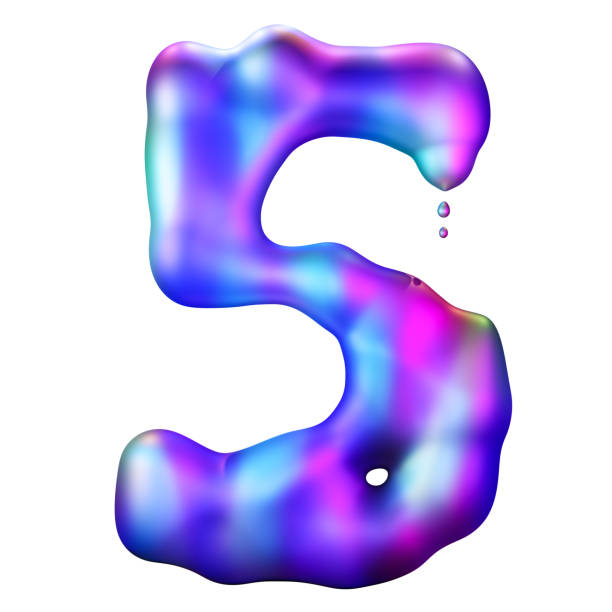 istock Holographic liquid number 5 isolated on white background. Dynamic fluid, iridescent futuristic surface. Numeral five. Flowing shape. Cutout design element. Fifth birthday, anniversary. Y2k style. 3D. 2173078719