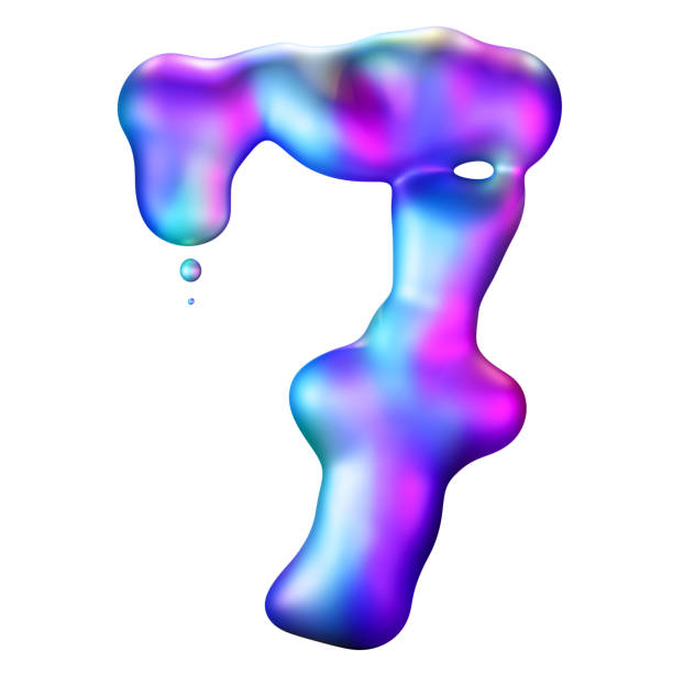 istock Holographic liquid number 7 isolated on white background. Dynamic fluid, iridescent futuristic surface. Numeral seven. Flowing shape. Cut out element. Seventh birthday, anniversary. Y2k style. 3D. 2173078725
