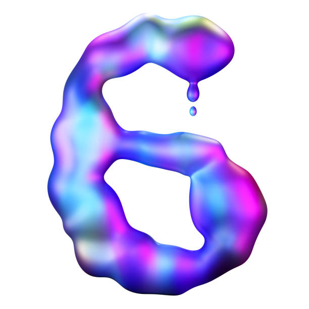 istock Holographic liquid number 6 isolated on white background. Dynamic fluid, iridescent futuristic surface. Numeral six. Flowing shape. Cutout design element. Sixth birthday, anniversary. Y2k style. 3D. 2173078729