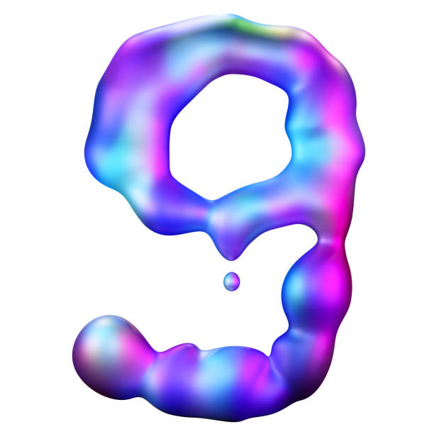 istock Holographic liquid number 9 isolated on white background. Dynamic fluid, iridescent, futuristic surface. Numeral nine. Flowing shape. Cutout design element. Ninth birthday, anniversary. Y2k style. 3D. 2173078730