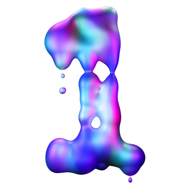 istock Holographic liquid number 1 isolated on white background. Dynamic fluid, iridescent, futuristic surface. Numeral one. Flowing shape. Cut out design element. First birthday, anniversary. Y2k style. 3D. 2173078731