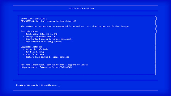 Computer Error Screen Message Blue Screen Pc Operating System Critical ...