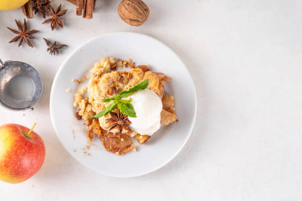 istock Apple Crumble Dessert, crisp cobbler with Ice Cream 2173090527