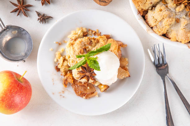 Apple Crumble Dessert, crisp cobbler with Ice Cream