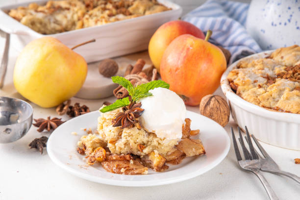 istock Apple Crumble Dessert, crisp cobbler with Ice Cream 2173090535