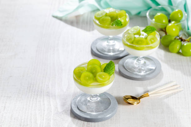 istock Homemade yogurt mousse topped with grapes jelly 2173106477