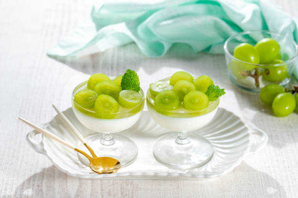 istock Homemade yogurt mousse topped with grapes jelly 2173106482
