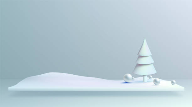 istock Minimalist Winter Scene with Christmas Tree and Ornaments 2173113428