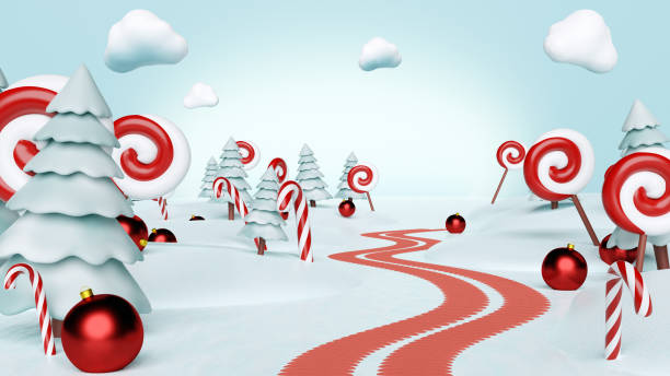 istock Fairy Christmas magical forest with  candy canes and lollipops. 3d render 2173114487