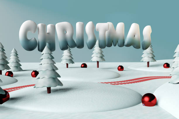 istock Fairy Christmas train in magical forest with candy canes and lollipops making clouds in shape on 'christmas' word. 3d render 2173114524