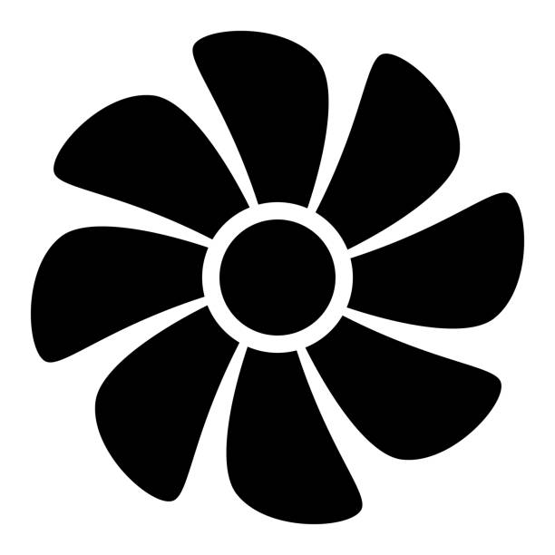 ilustraciones, imágenes clip art, dibujos animados e iconos de stock de forma de silueta de ventilador, símbolo de icono de aire acondicionado y ventilación, ilustración vectorial en blanco y negro - ventilador