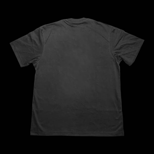 istock Blank t-shirt black template front and back view on clean background. Short Sleeve mock-up 2173122564