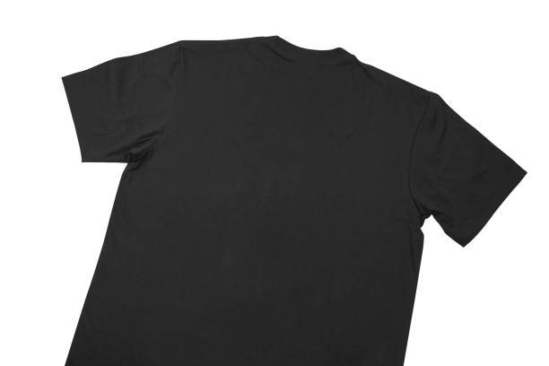 istock Blank t-shirt black template front and back view on clean background. Short Sleeve mock-up 2173122809