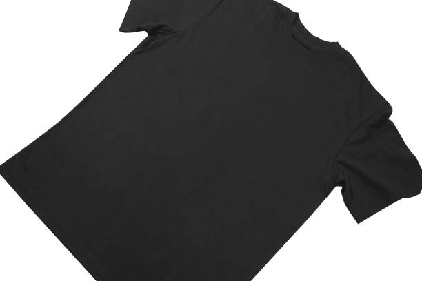 istock Blank t-shirt black template front and back view on clean background. Short Sleeve mock-up 2173123276