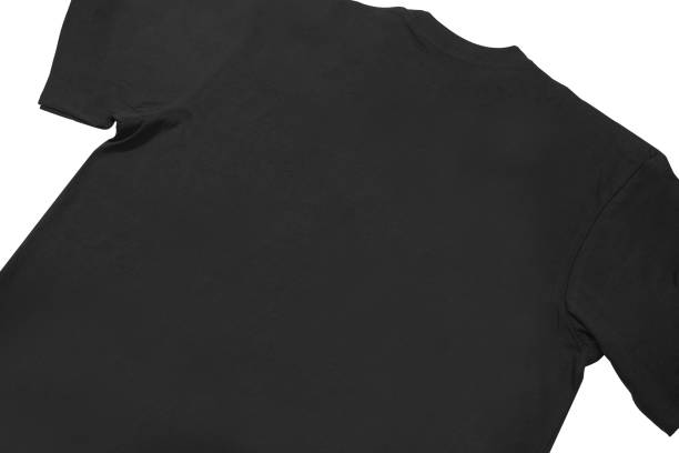 istock Blank t-shirt black template front and back view on clean background. Short Sleeve mock-up 2173123308
