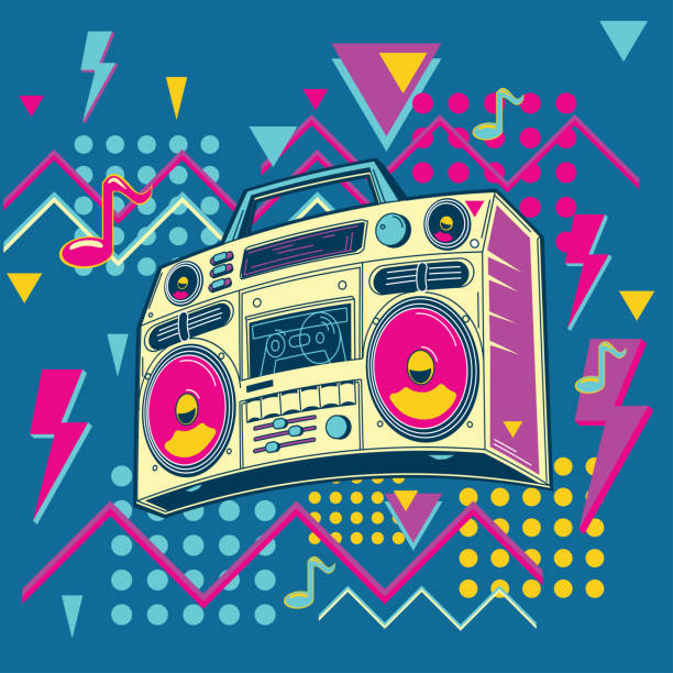 istock Music design - funky colorful boom box tape recorder 2173125419