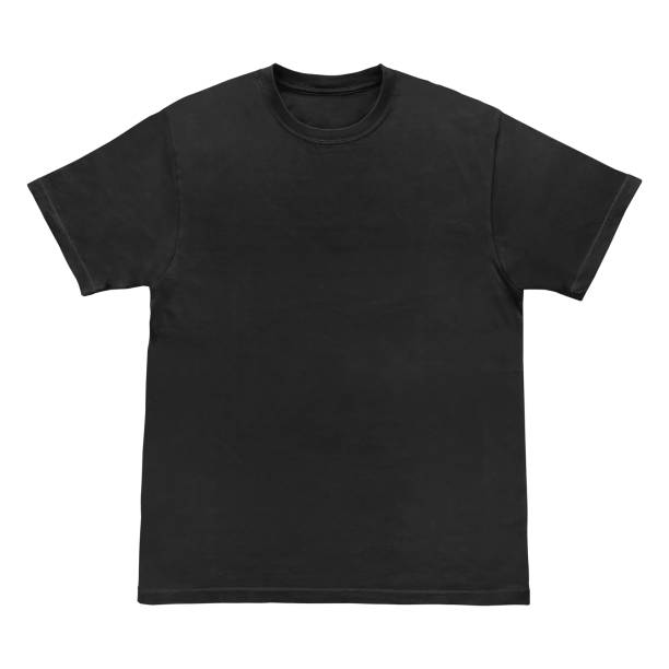 istock Blank t-shirt black template front and back view on clean background. Short Sleeve mock-up 2173125946