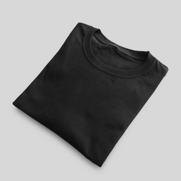 istock Blank t-shirt black template front and back view on clean background. Short Sleeve mock-up 2173126089
