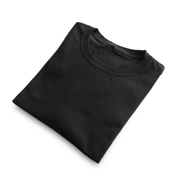 istock Blank t-shirt black template front and back view on clean background. Short Sleeve mock-up 2173126092
