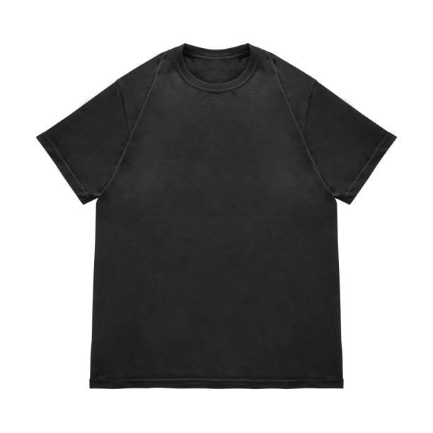 istock Blank t-shirt black template front and back view on clean background. Short Sleeve mock-up 2173126223
