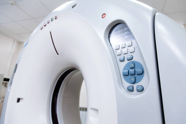 An MRI machine is positioned in a hospital, showcasing advanced imaging technology. This essential equipment is crucial for detailed diagnostics, reflecting the hospital's commitment to quality patient